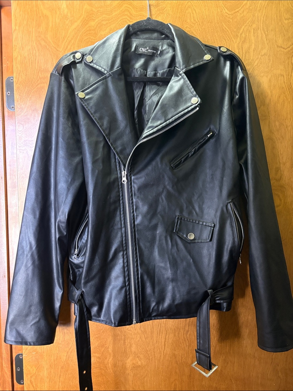 Faux Leather Black Men's Motorcycle Bomber Jacket